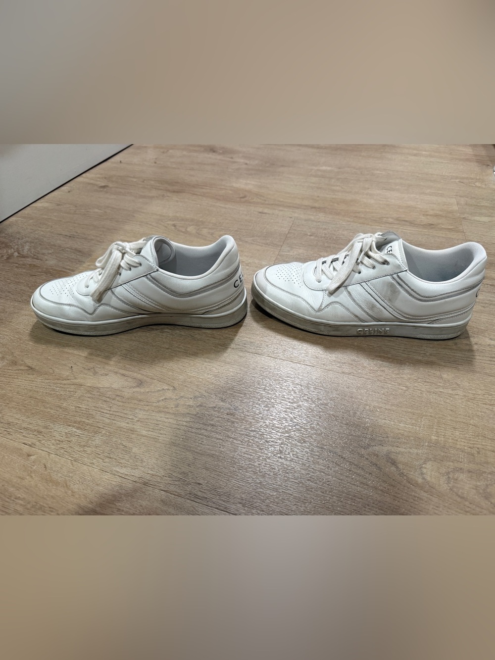 Celine Off-White Leather Sneakers with Perforated Toe - Picture 5 of 6